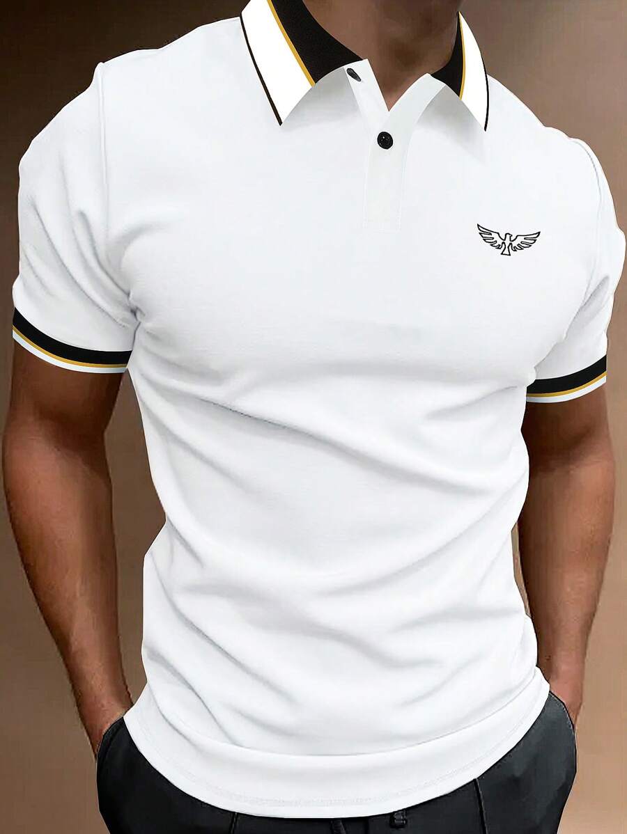 Manfinity Mode 男士字母圖案條紋飾邊POLO衫 - 白色 - 查看 1