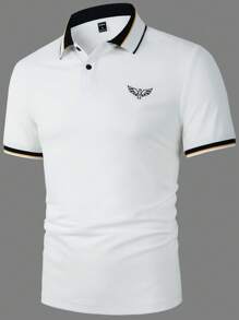 Manfinity Mode 男士字母圖案條紋飾邊POLO衫 - 白色 - 查看 4