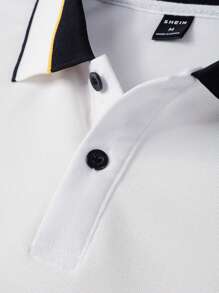Manfinity Mode 男士字母圖案條紋飾邊POLO衫 - 白色 - 查看 6