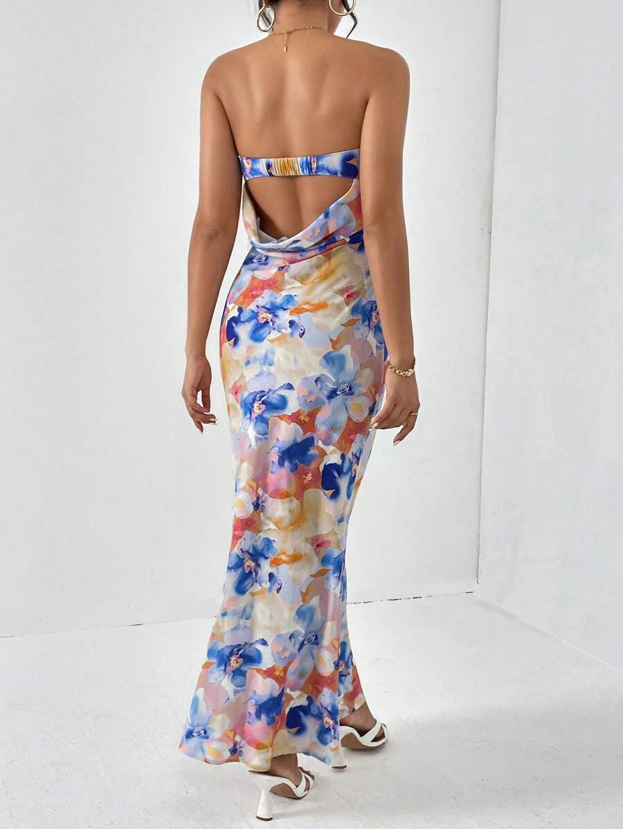 Firerie Spring Break Floral Print Draped Backless Tube Long Summer