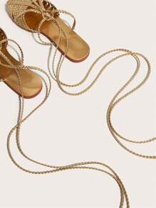 Women's Gold Braided Strap Flat Sandals With Random Texture, Women's Gold Flat Sandals,Spring Summer Outfits - Gold - View 6