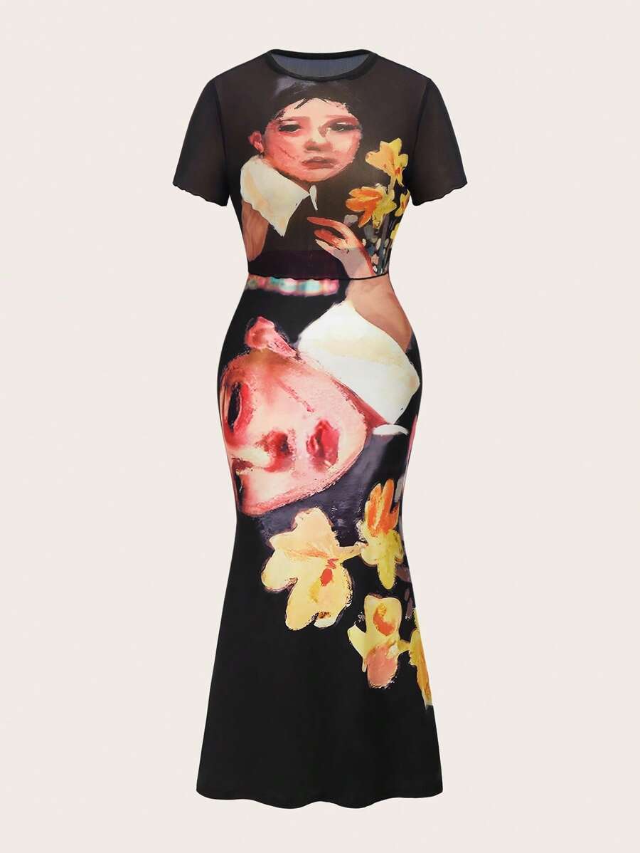 Flirla Hơn Đồ họa Hình Áo thun & Váy nàng tiên cá - Nhiều màu - Xem 1