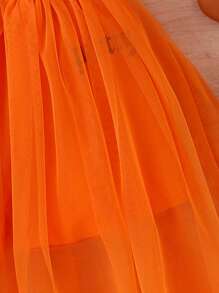 Young Girl Mesh & Floral Print Two Pieces Set With Camisole & Top For Spring And Summer - Orange - View 3