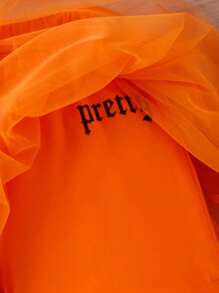 Young Girl Mesh & Floral Print Two Pieces Set With Camisole & Top For Spring And Summer - Orange - View 5