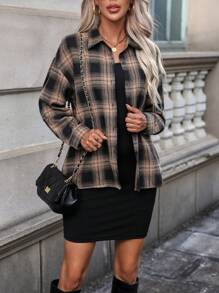SHEIN Clasi Plaid Print Drop Shoulder Shirt & Dress - Multicolor - View 6