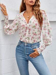 SHEIN Clasi 印花前紐扣襯衫 - 白色 - 查看 1