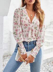 SHEIN Clasi 印花前紐扣襯衫 - 白色 - 查看 3