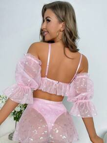 Pure Desire Bow Front Mesh Lingerie Set - Pink - View 2