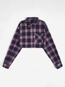 SHEIN EZwear Kẻ sọc & Đồ họa Chữ cái Thả vai Áo sơ mi - Nhiều màu - Xem 3