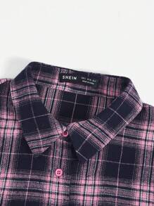 SHEIN EZwear Kẻ sọc & Đồ họa Chữ cái Thả vai Áo sơ mi - Nhiều màu - Xem 4