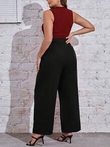 SHEIN Essnce Plus Solid Wide Leg Pants - Black - View 2