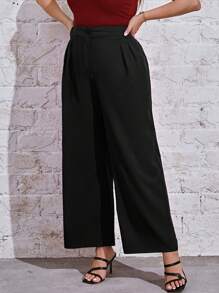 SHEIN Essnce Plus Solid Wide Leg Pants - Black - View 5