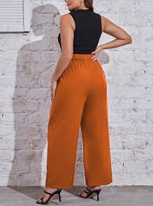 SHEIN Essnce 大碼素色闊腿褲 - 亮橙色 - 查看 2