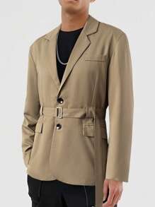Manfinity Homme Men Lapel Neck Belted Blazer - Camel - View 1