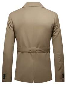 Manfinity Homme Men Lapel Neck Belted Blazer - Camel - View 2