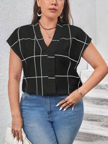 SHEIN Clasi 大碼格紋印花蝙蝠袖襯衫 - 彩色 - 查看 4