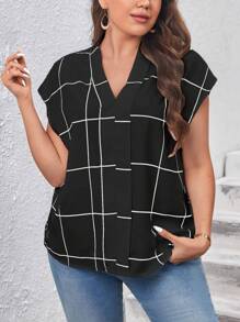 SHEIN Clasi 大碼格紋印花蝙蝠袖襯衫 - 彩色 - 查看 5