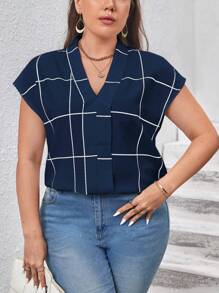 SHEIN Clasi 大碼格紋印花蝙蝠袖襯衫 - 彩色 - 查看 4