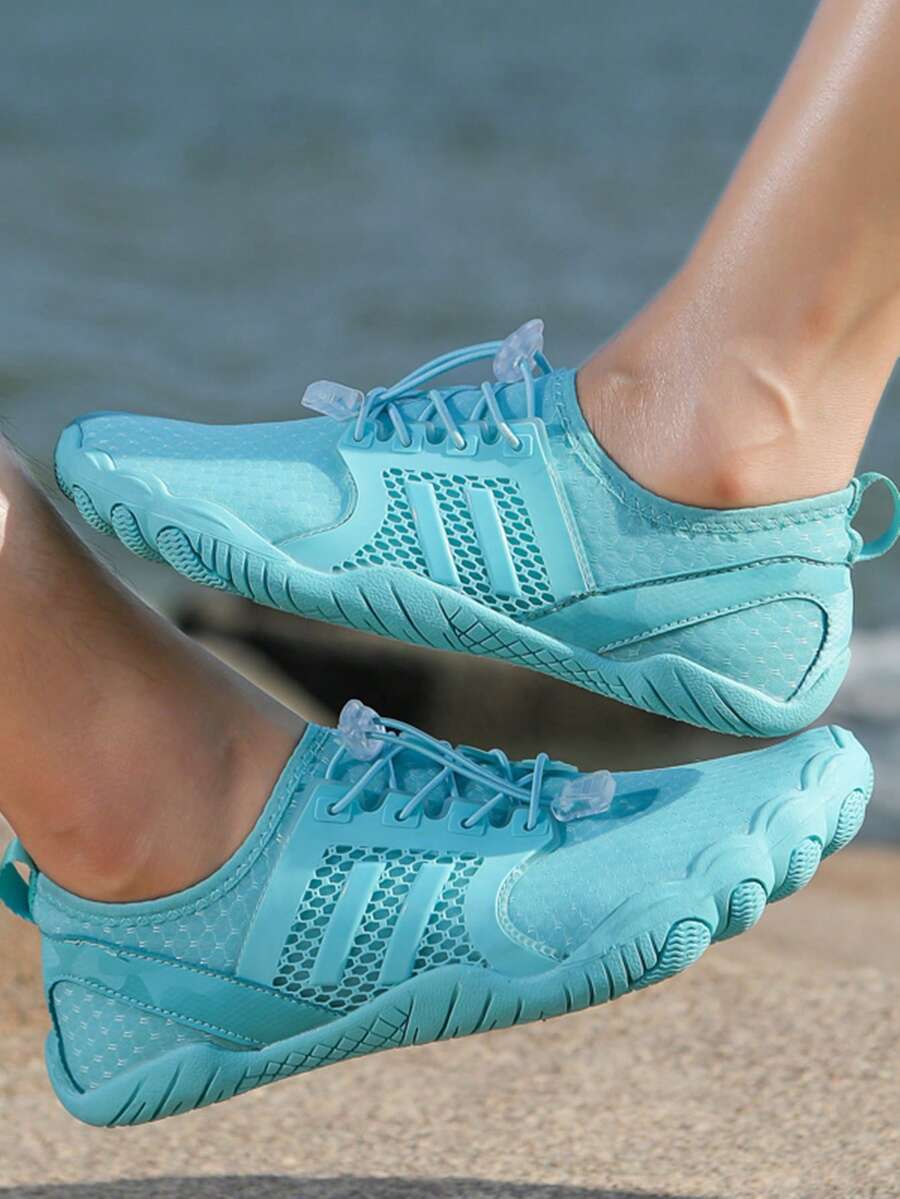 女性抽繩設計滑水鞋適用於游泳 - 淺藍色 - 查看 1