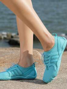 女性抽繩設計滑水鞋適用於游泳 - 淺藍色 - 查看 5