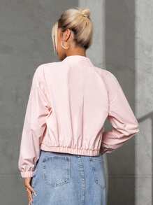 SHEIN EZwear 拉鏈開襟短款飛行員夾克 - 粉色 - 查看 2
