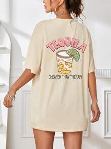 INAWLY Cartoon Graphic Drop Shoulder Tee