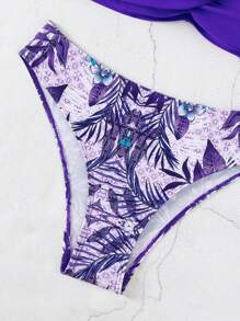 Tropical Print Push Up Bikini Set,Summer Beach - Purple - View 4