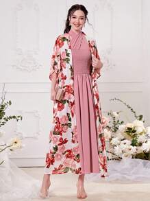 Mulvari 印花蝙蝠袖外套&洋裝 - 藕粉色 - 查看 4