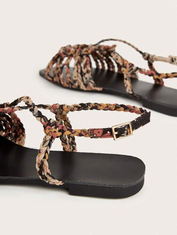 Multicolor Flat Sandals For Women With Woven Straps, Random Weaving