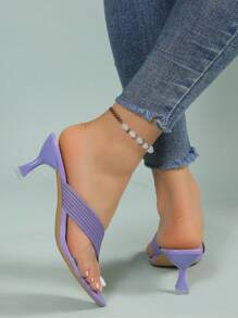 彈簧&夏天女性穆勒涼鞋帶織物帶,薄跟和尖頭 - 紫色 - 查看 3