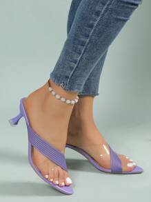 彈簧&夏天女性穆勒涼鞋帶織物帶,薄跟和尖頭 - 紫色 - 查看 4