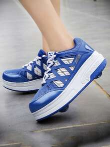 兒童戶外運動鞋逃走鞋輪滑鞋輪鞋透氣網面兩輪鞋