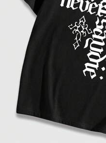 ROMWE MEN Street Life 男士字母圖案T恤 - 黑色 - 查看 3