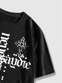 ROMWE MEN Street Life 男士字母圖案T恤 - 黑色 - 查看 7