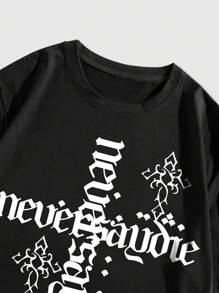 ROMWE MEN Street Life 男士字母圖案T恤 - 黑色 - 查看 8