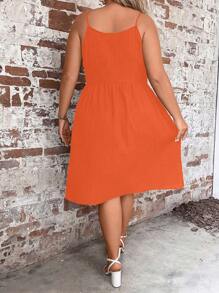 SHEIN LUNE 大碼前紐扣吊帶連衣裙 - 橘色 - 查看 2