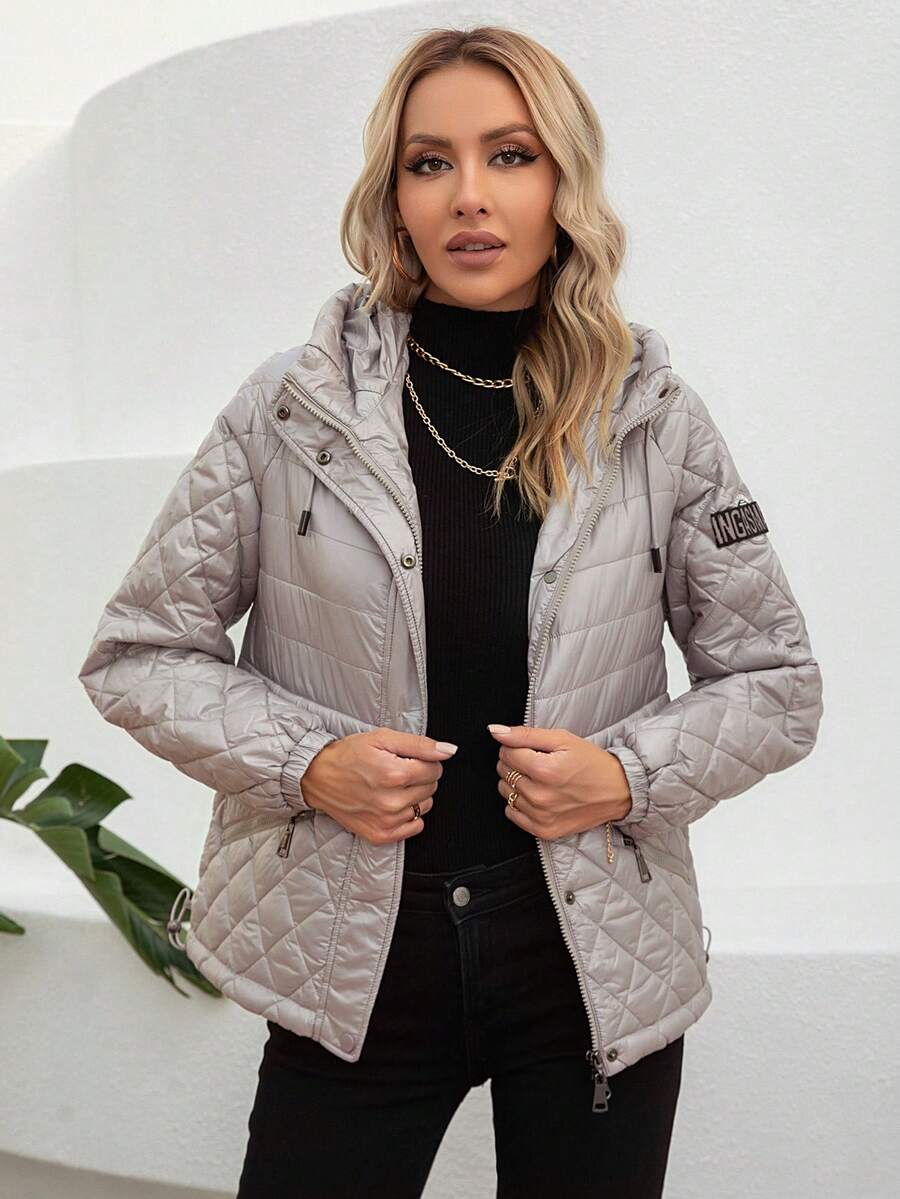 GASMAN 插肩袖抽绳连帽夹棉大衣 - 淺灰紫 - 查看 1