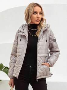 GASMAN 插肩袖抽绳连帽夹棉大衣 - 淺灰紫 - 查看 3