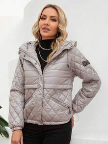 GASMAN 插肩袖抽绳连帽夹棉大衣 - 淺灰紫 - 查看 4