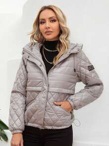 GASMAN 插肩袖抽绳连帽夹棉大衣 - 淺灰紫 - 查看 5