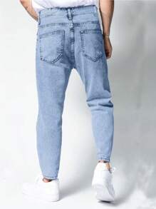 ROMWE MEN Casual Men Cotton Solid Carrot Jeans, School - Light Wash - View 2