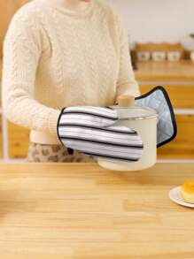 SHEIN Basic living 1 Miếng Đen Và Trắng Sọc In Lò nướng Mitt , Chống nóng Không thấm nước Găng tay làm bánh - Đen và trắng - Xem 3