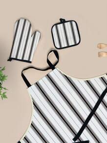SHEIN Basic living 1 Miếng Đen Và Trắng Sọc In Lò nướng Mitt , Chống nóng Không thấm nước Găng tay làm bánh - Đen và trắng - Xem 4