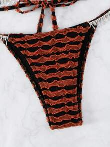 SHEIN Swim 鑽石細節頸帶三角胸罩和泳裝底部比基尼套裝，適用於夏季海灘游泳 - 彩色 - 查看 5