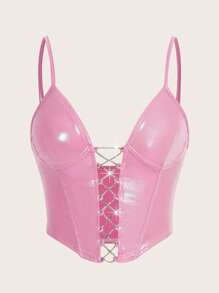 SHEIN ICON Lace Up Front Cami Top - Pink - View 1