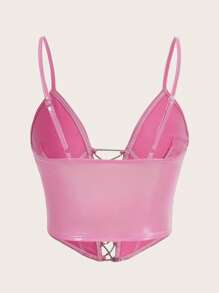 SHEIN ICON Lace Up Front Cami Top - Pink - View 4