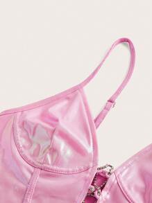 SHEIN ICON Lace Up Front Cami Top - Pink - View 5