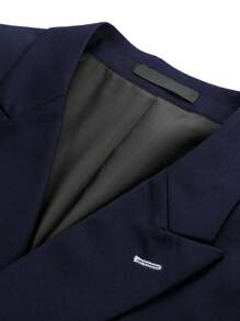 Men Double Breasted Flap Detail Blazer - Navy Blue - View 3