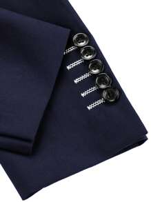 Men Double Breasted Flap Detail Blazer - Navy Blue - View 5