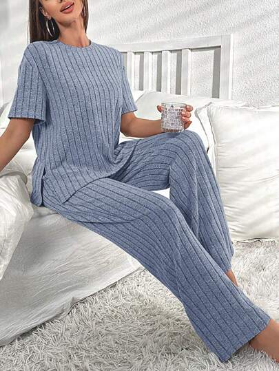 Split Hem Tee & Trousers Lounge Set